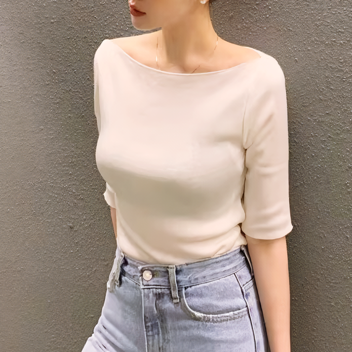 ボートネックシンプルニットトップス