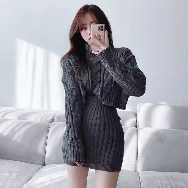 ケーブルニットミニスカートセットアップ