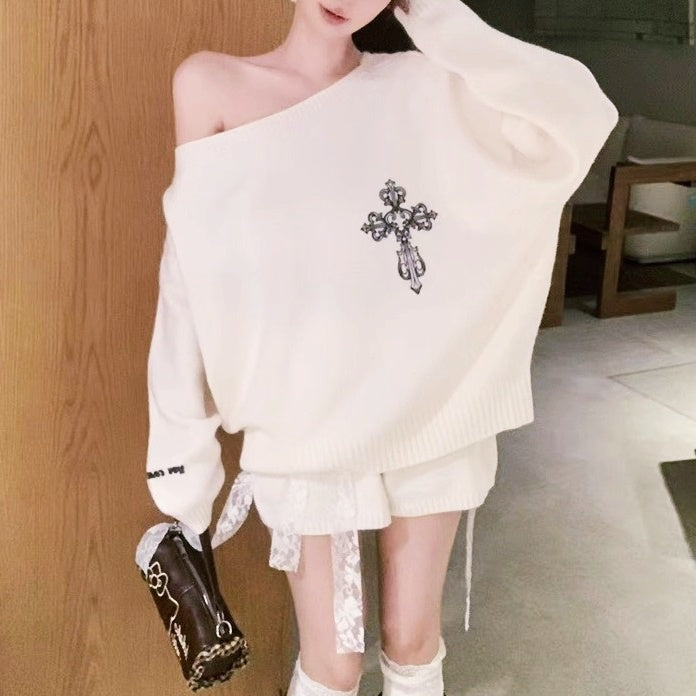 クロスエンブロイダリーニットセットアップ