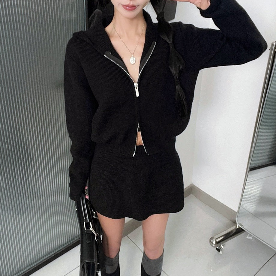 ニットジップアップスカートセットアップ