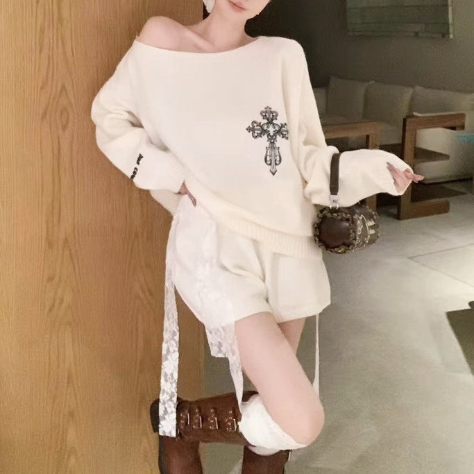 クロスエンブロイダリーニットセットアップ