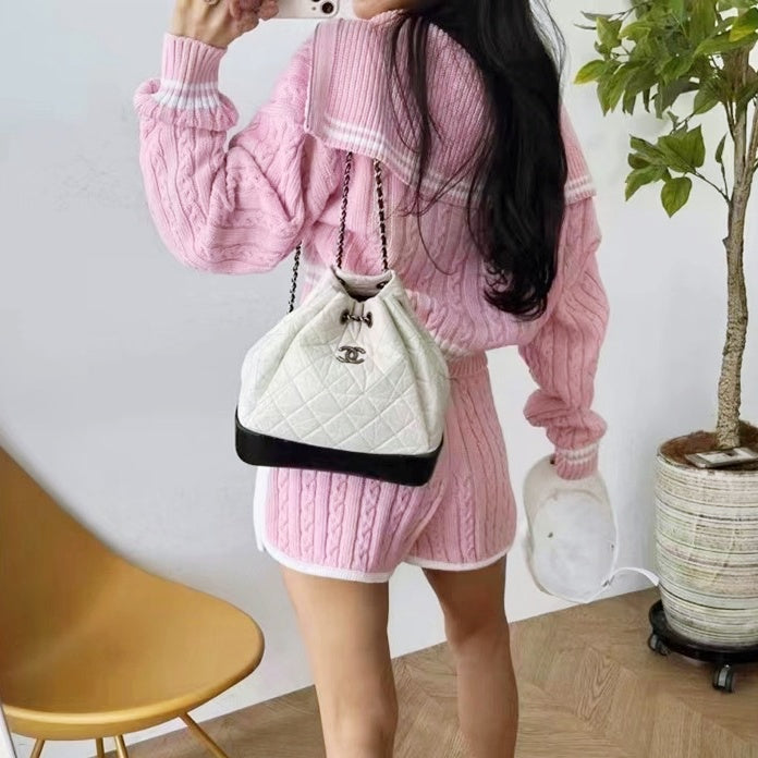 ハーフジップツイストニットセットアップ