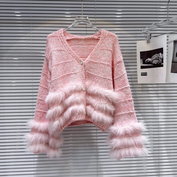 Vネックフェザーファーカーディガン