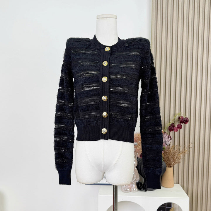 ゴールドボタンシアーニットカーディガン
