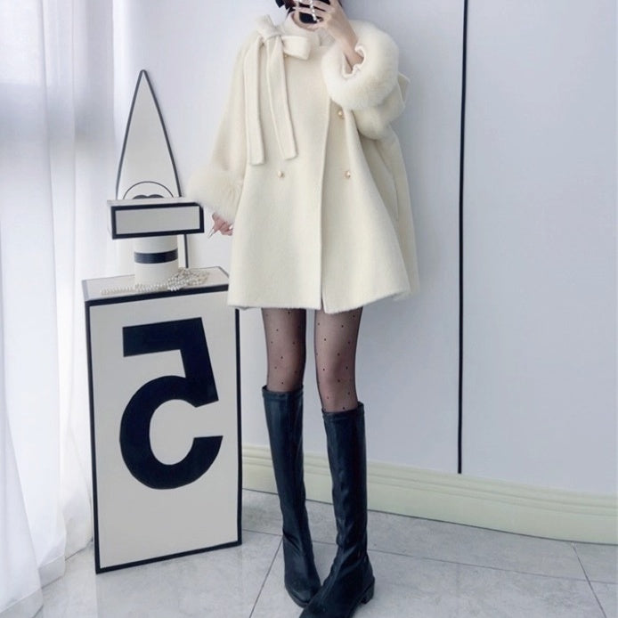 FOXファーウールリボンショートコート