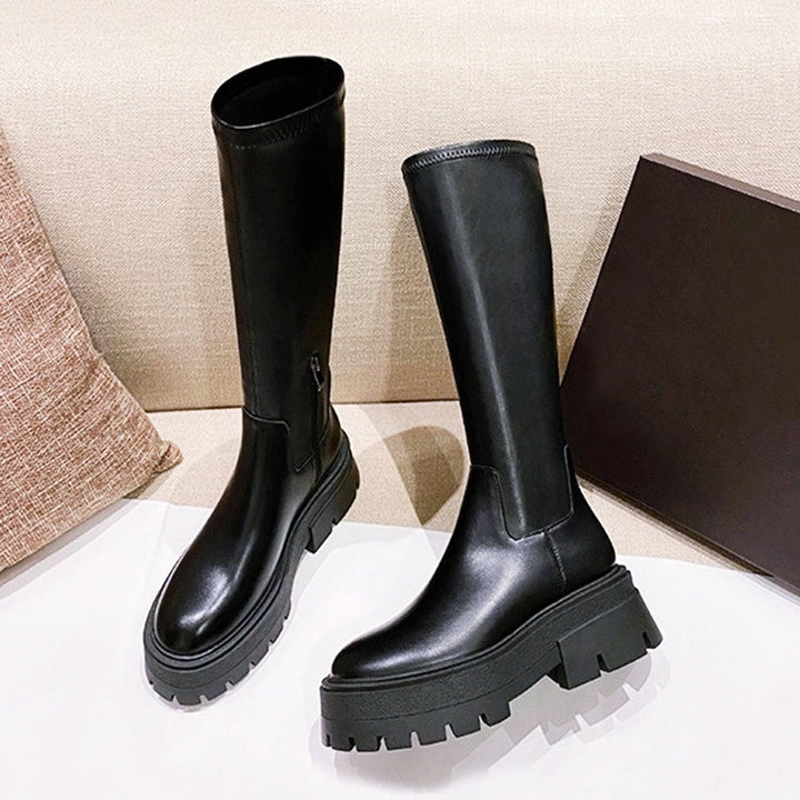 厚底ラウンドロングブーツ