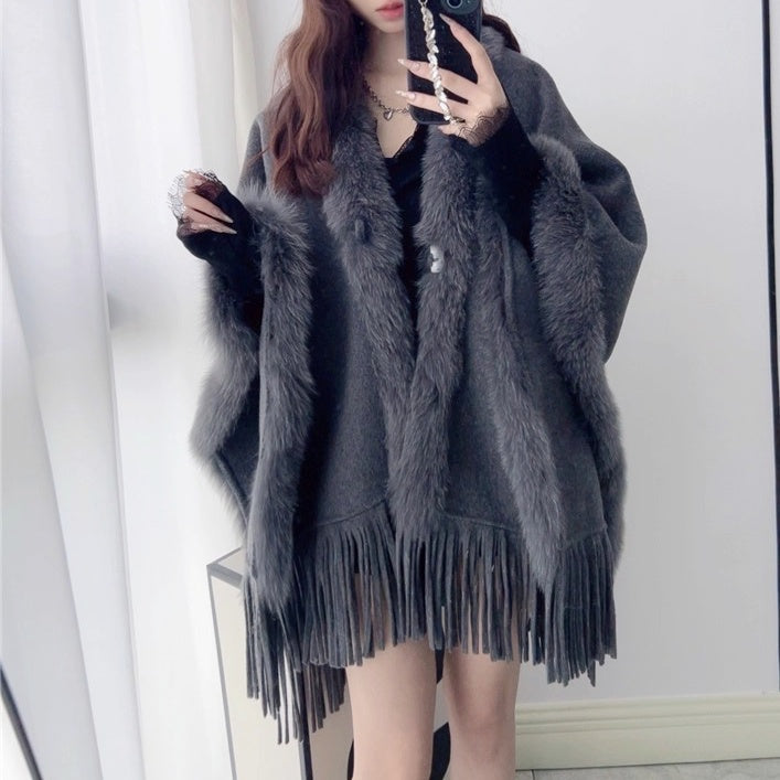 FOXファートリムウールケープコート