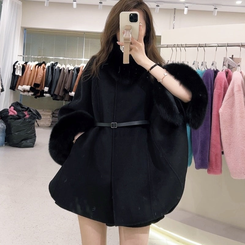 FOXファーウエストベルトマントコート