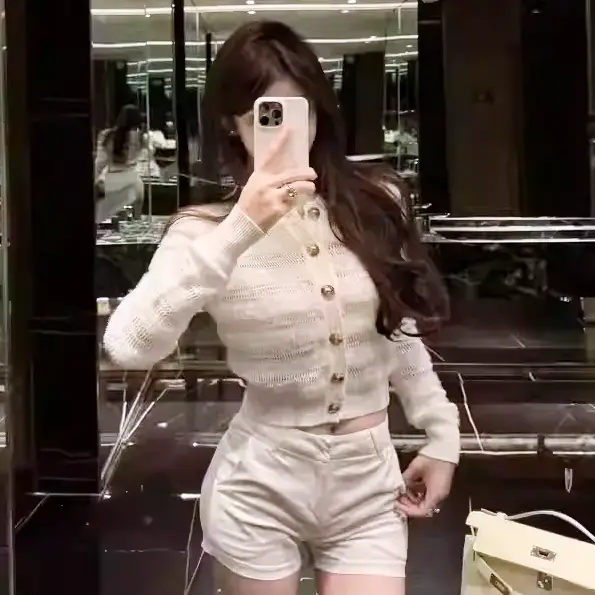 ゴールドボタンシアーニットカーディガン