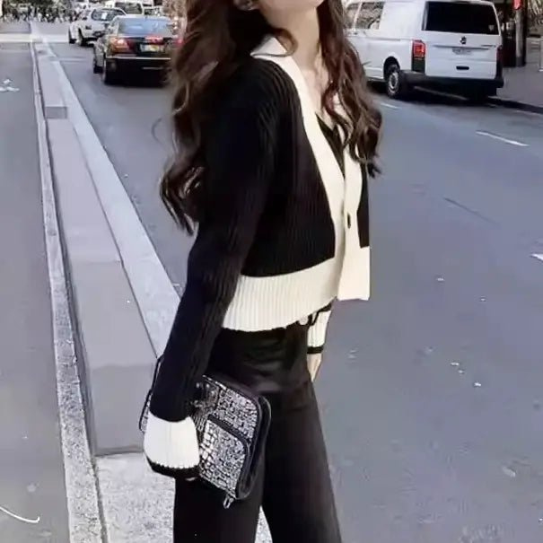 コントラストカラークロップドカーディガン