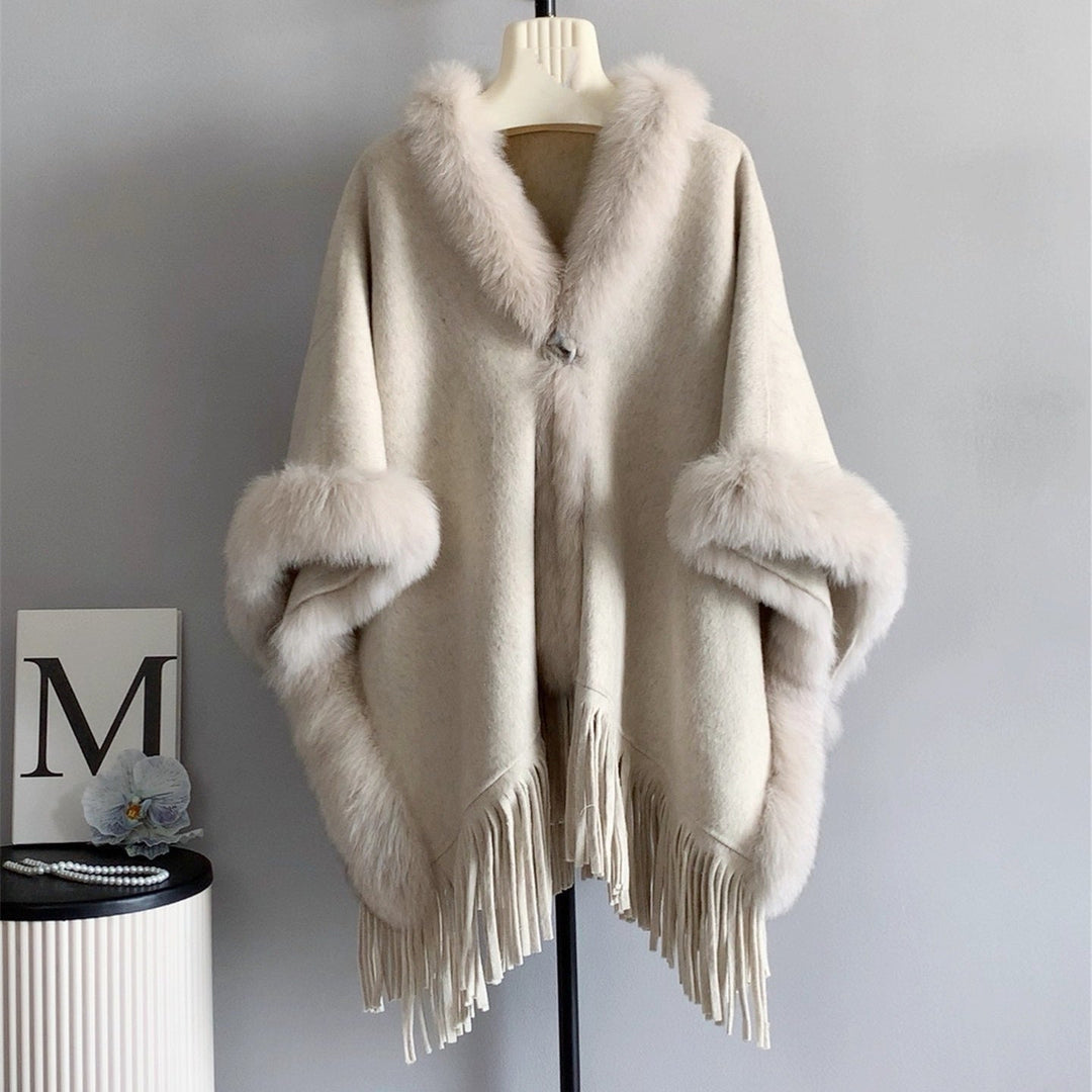 FOXファートリムウールケープコート