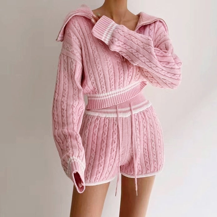 ハーフジップツイストニットセットアップ