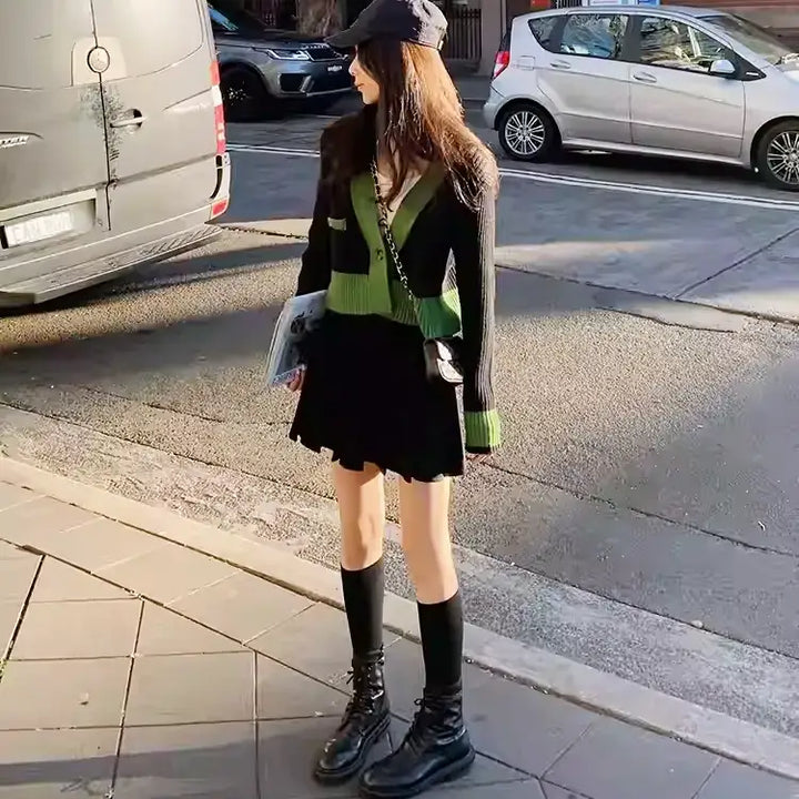 コントラストカラークロップドカーディガン