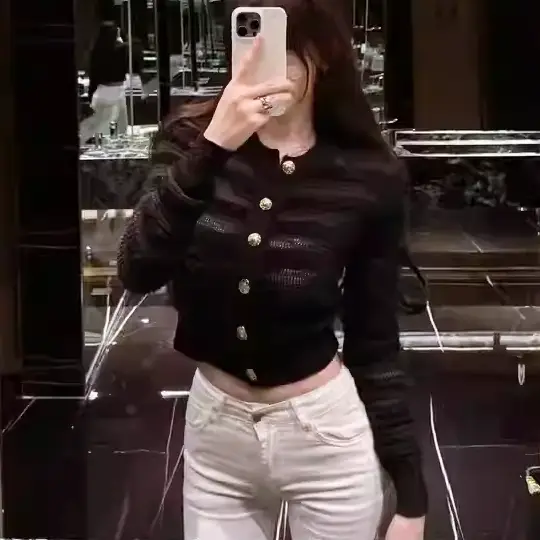 ゴールドボタンシアーニットカーディガン