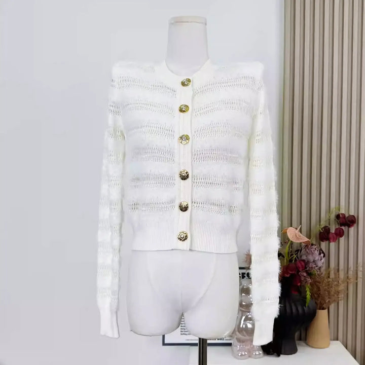 ゴールドボタンシアーニットカーディガン