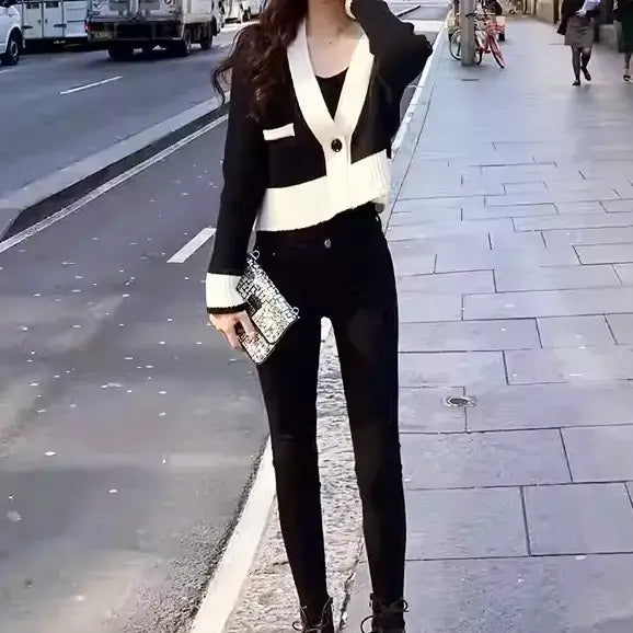 コントラストカラークロップドカーディガン