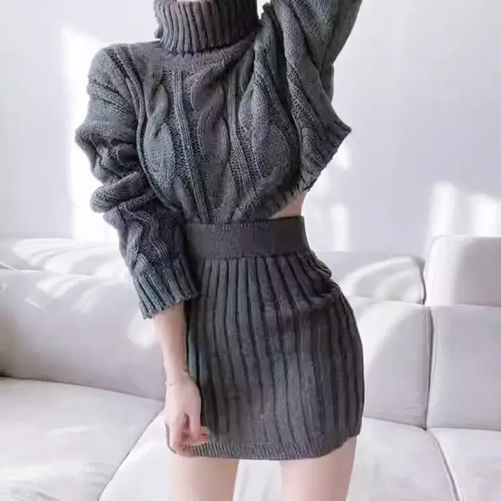 ケーブルニットミニスカートセットアップ