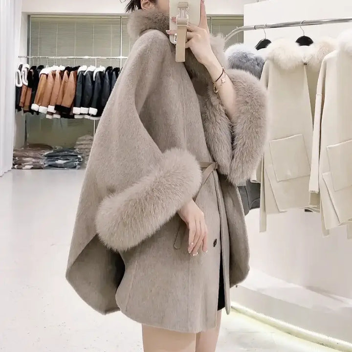 FOXファーウエストベルトマントコート