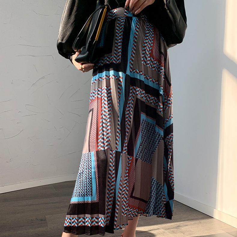 ブロッキングプリーツスカート