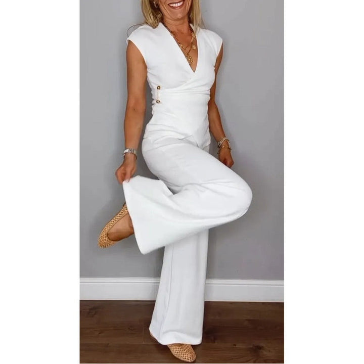 Angeliki - エレガントなVネックツーピースセット